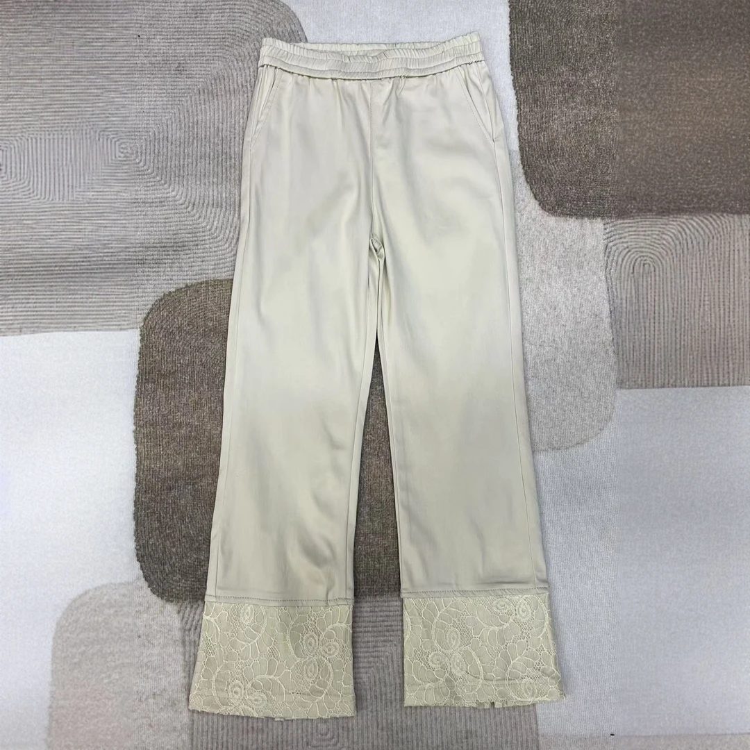 【晨浠定制】 新款时尚百搭蕾丝边休闲裤两色36166