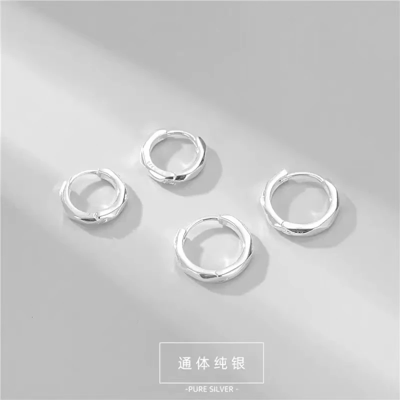 925银耳饰 S925纯银菱形切面六角耳扣简约韩式风基础款耳环