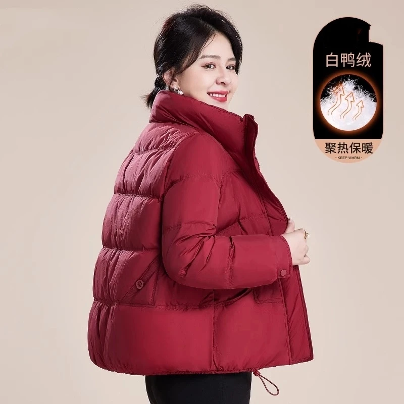 罗蒙中年妈妈冬装羽绒服新款中老年人新中式外套女本命年红色衣服