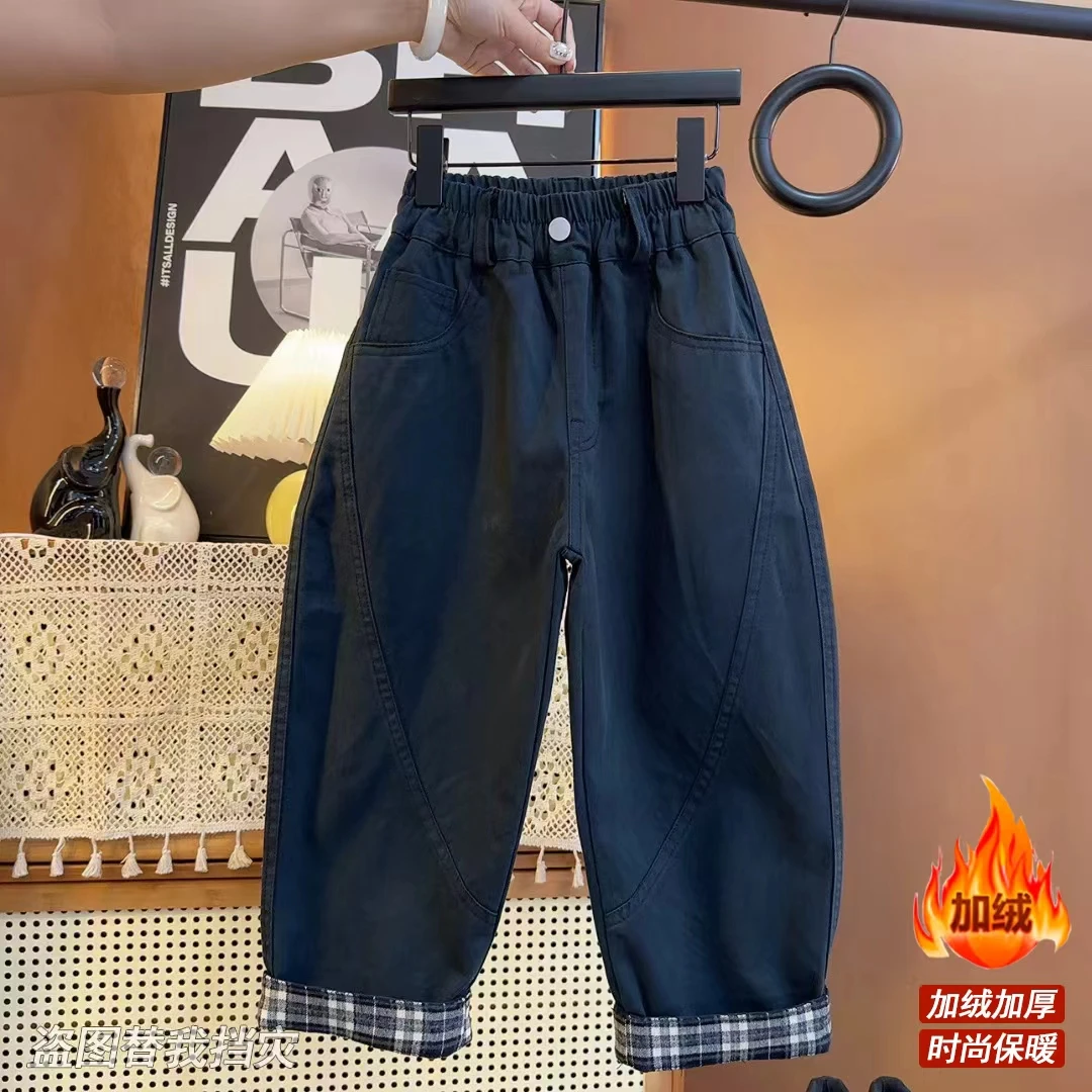 【现货48H】加绒/不加绒新款童裤百搭弯刀工装裤9579