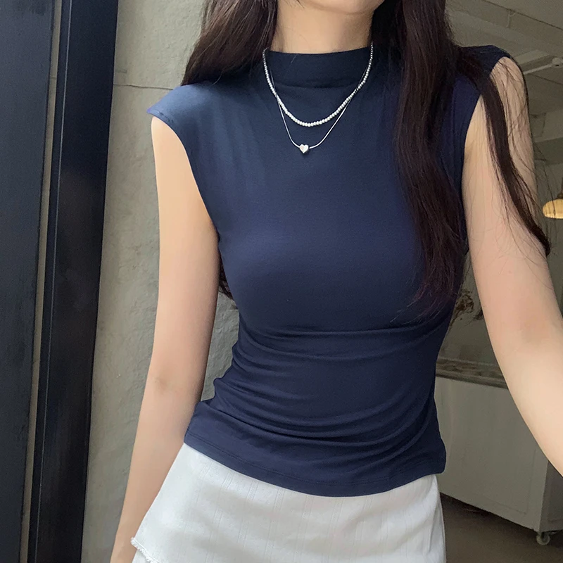 韩系美式高街复古甜辣坎肩无袖T恤女夏季新款修身掐腰设计感上衣