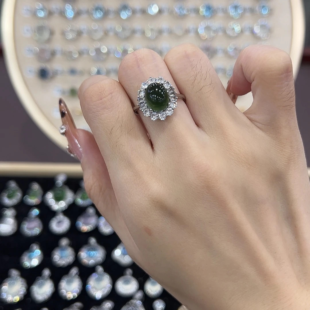 蛇纹石玉银S925镶嵌戒指