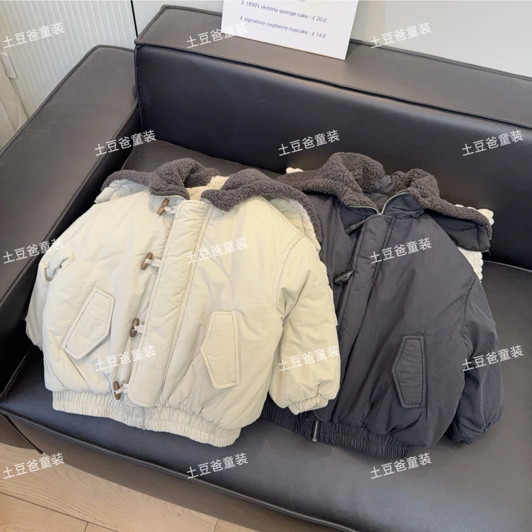 儿童韩版连帽外套2025冬季宽松保暖加厚棉衣