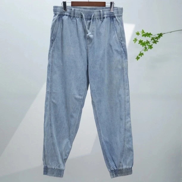 【杰】潮牌做旧水洗束脚牛仔休闲裤9020-B-3-4