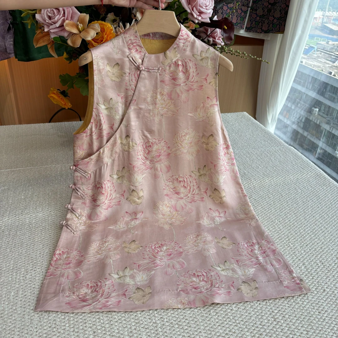 山.尔【立为芍药】100桑蚕丝香云纱无袖上衣