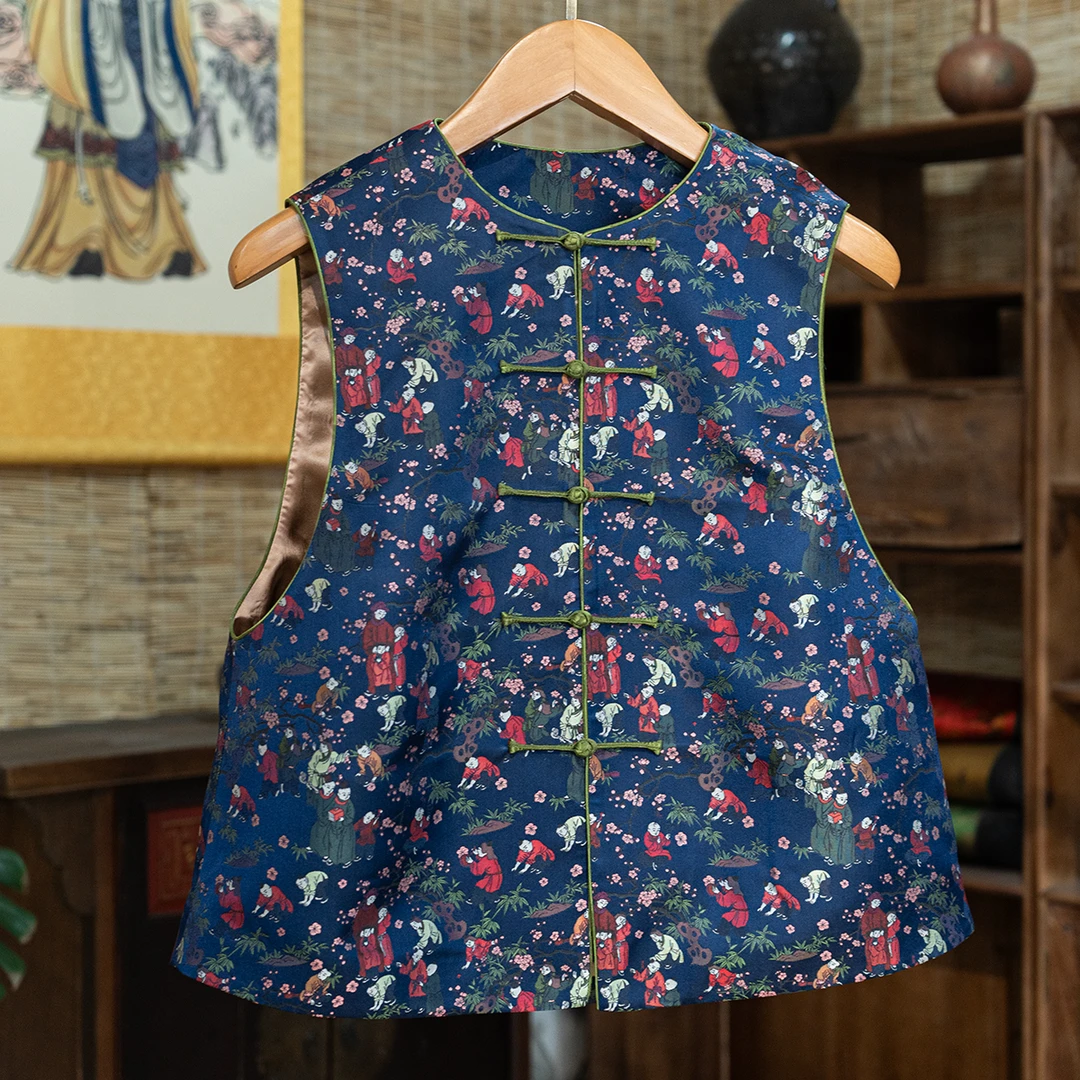 宋锦 百子图 马夹