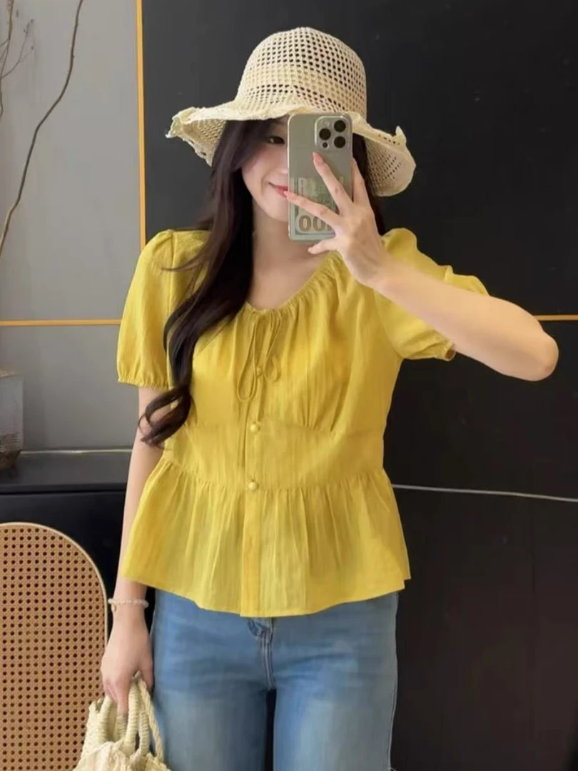 823 夏季韩版简约气质时尚百搭短袖衬衫