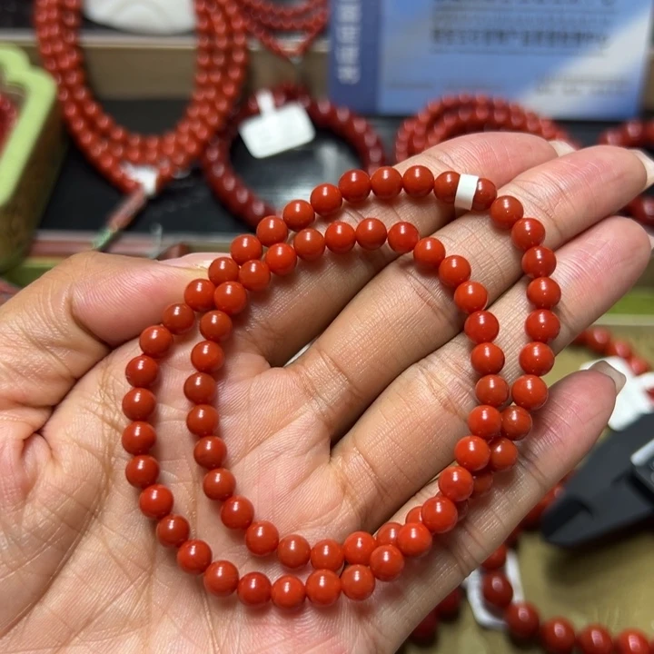 未镶嵌手串南红玛瑙 柿子红双圈 约5.5mm 玉润