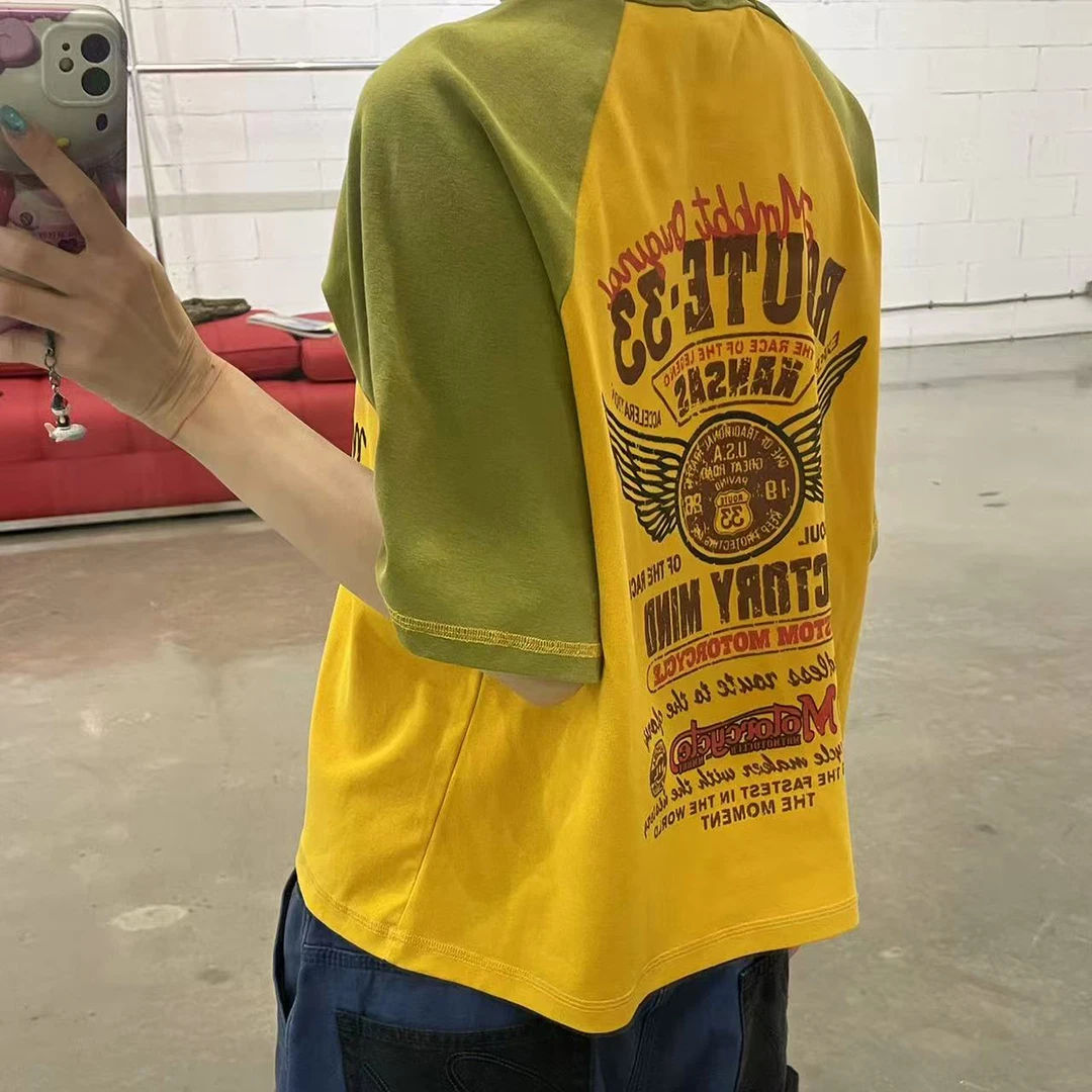 MMBBT【原创字母两色拼接】宽松休闲插肩袖短袖T恤男女同款