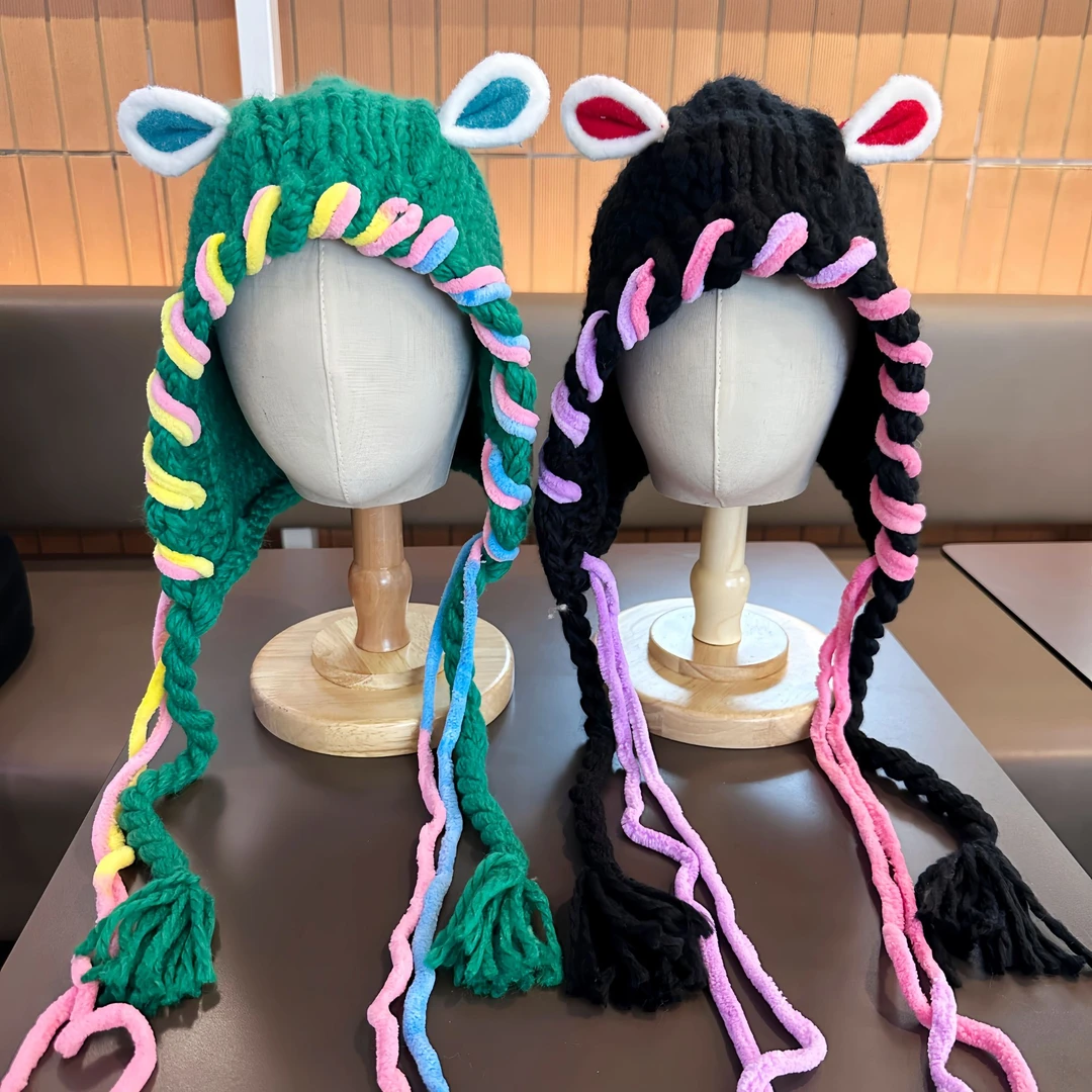 儿童秋冬卡通搞怪针织护耳帽亲子保暖防寒手工编织毛线帽男女孩潮