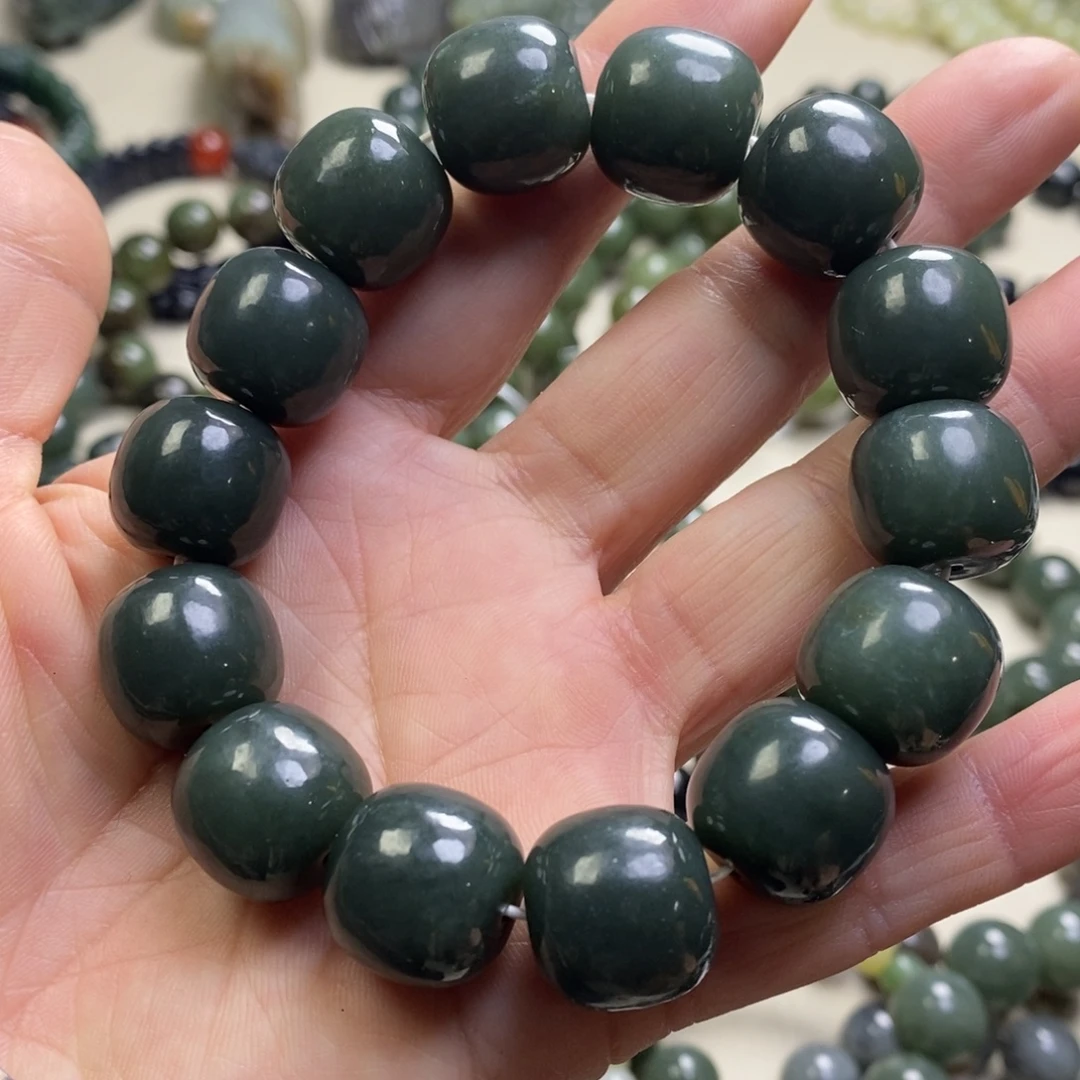 和田玉未镶嵌手链和田玉且末料卡16老型手串