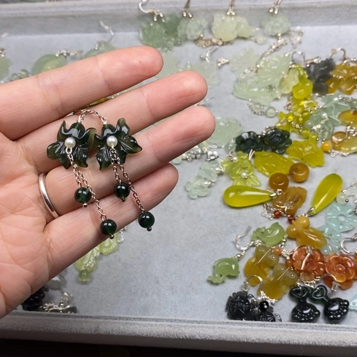 蛇纹石玉未镶嵌挂件耳饰耳环项链