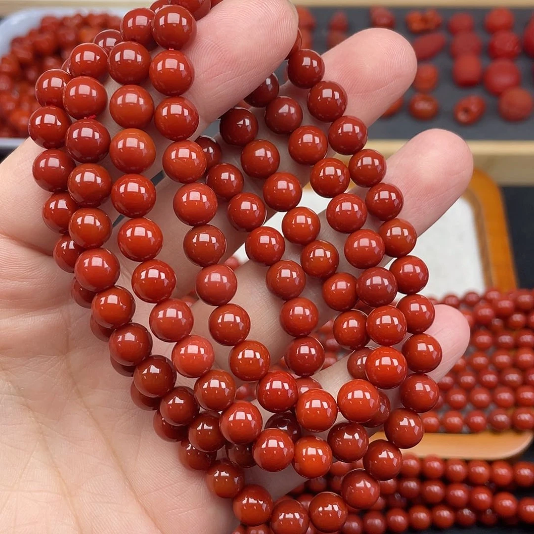 南红玛瑙2号瓦西牛血红卡8长链未镶嵌