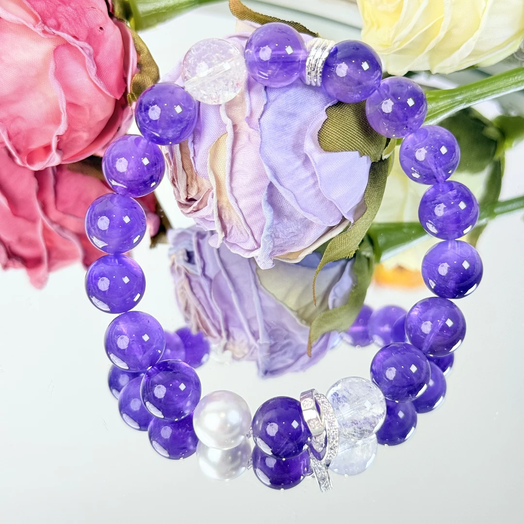 【紫火】白水晶紫水晶手串10mm面小仙多样性发其一Z