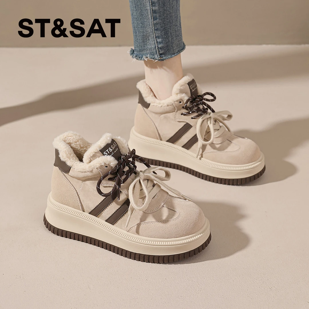星期六高帮鞋女秋冬2025新款加绒加厚棉鞋冬季德训运动厚底雪地靴
