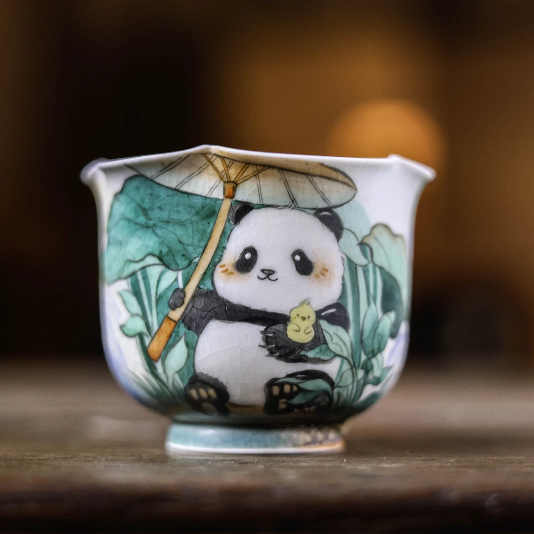【小田甄陶】熊猫-蕉白轩-大花口杯-90ml（蕉白S0662）