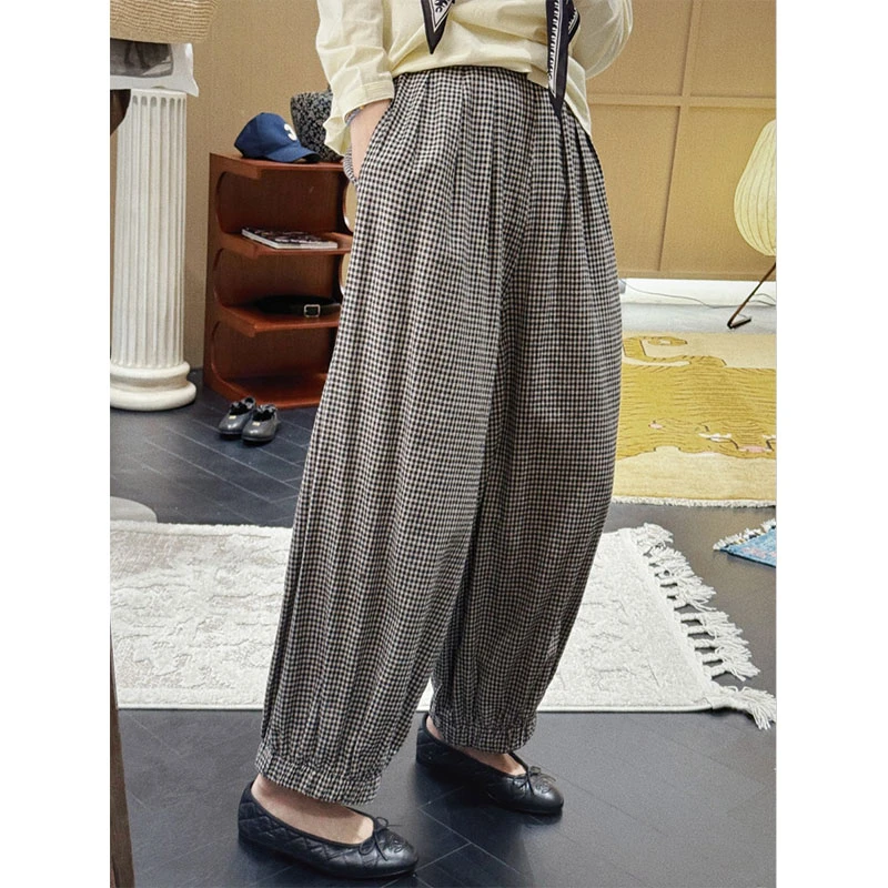 【MGDM】棉麻松紧格子休闲裤 25春 YJW24242