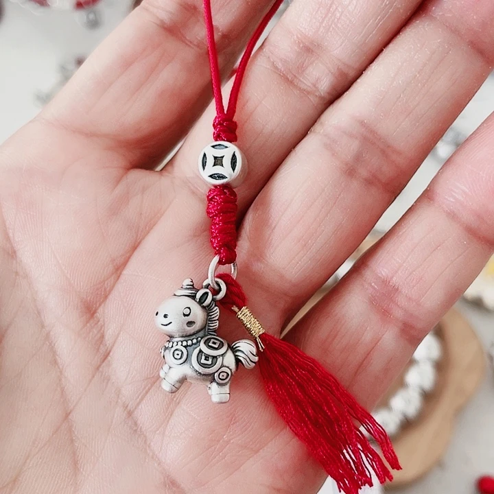 珐琅吊坠足银小马