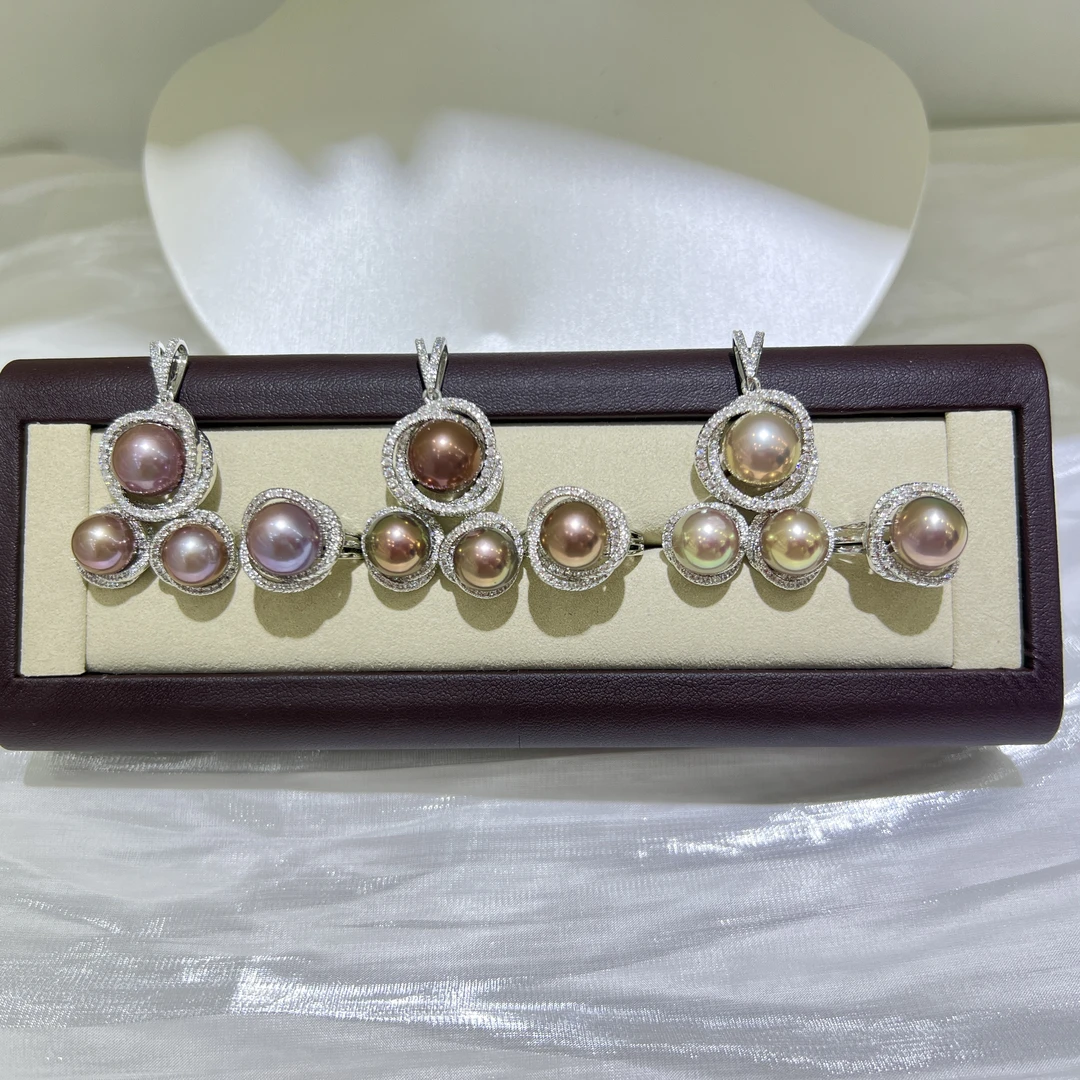 【短发七七】淡水正圆10-13mm紫珠三件套 多样性发一