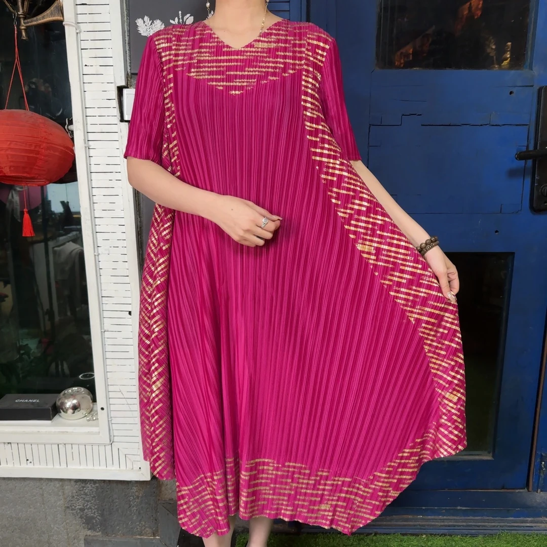 【鎏金边裙】欧洲站褶皱2023夏季新爆款洋气质高档端女连衣裙H1530