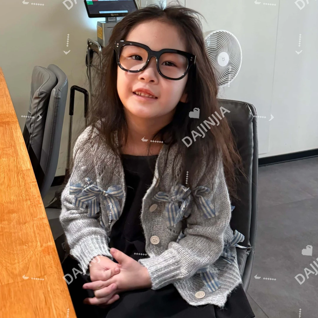 【现现】大金定制镂空蝴蝶结针织衫洋气早秋宝宝百搭毛衣外套开衫