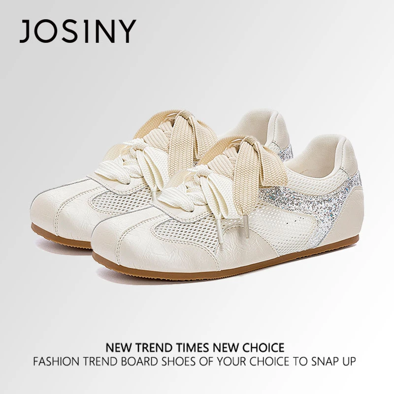 卓诗尼亮片百搭德训鞋女2025夏新款时尚网面透气休闲运动阿甘单鞋