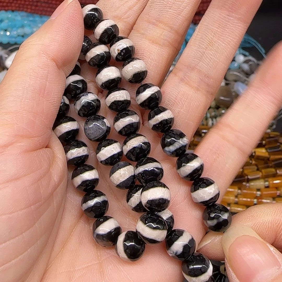玛瑙/玉髓合金珠宝半成品一线黑玛瑙7mm一条