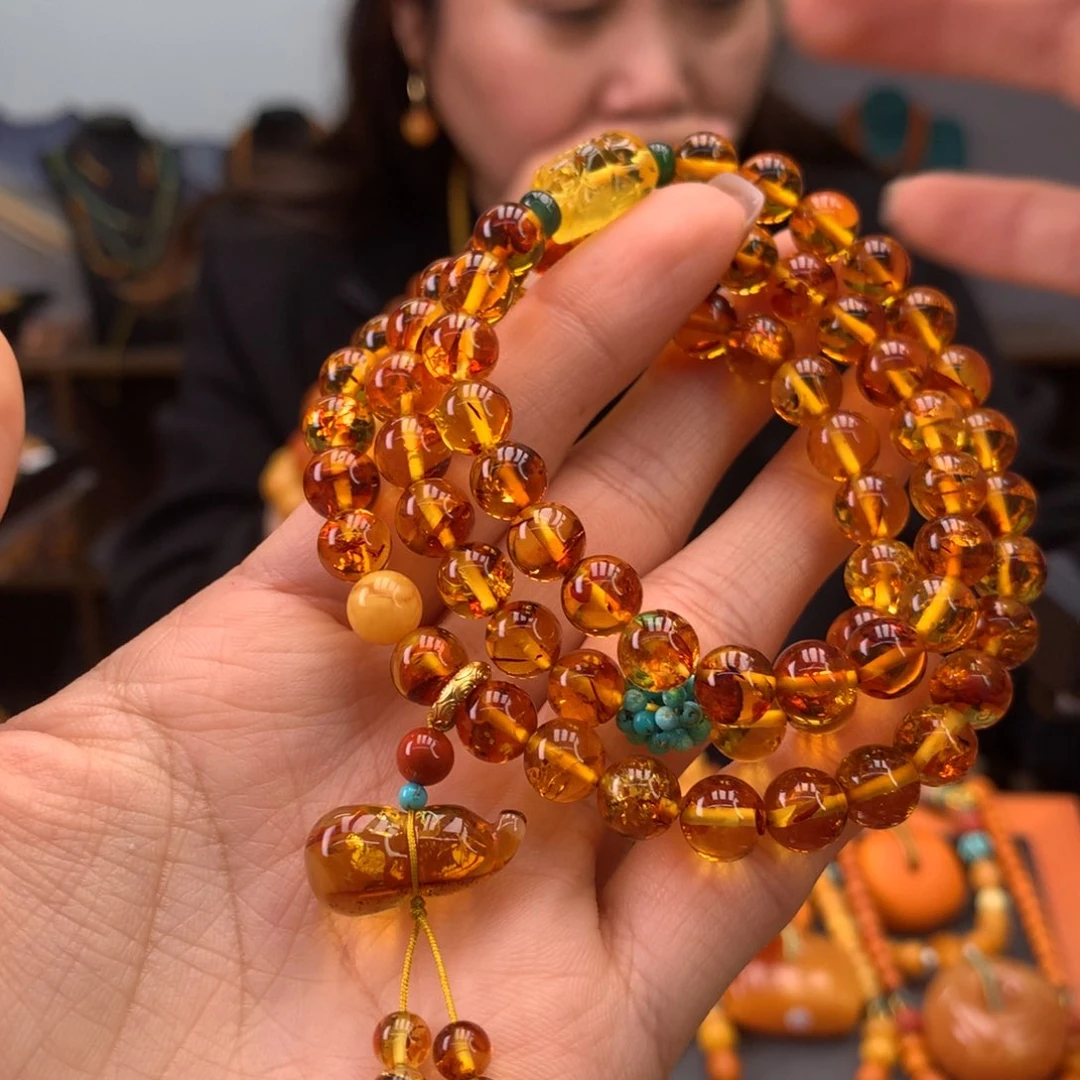 琥珀（花珀）手串未镶嵌天然