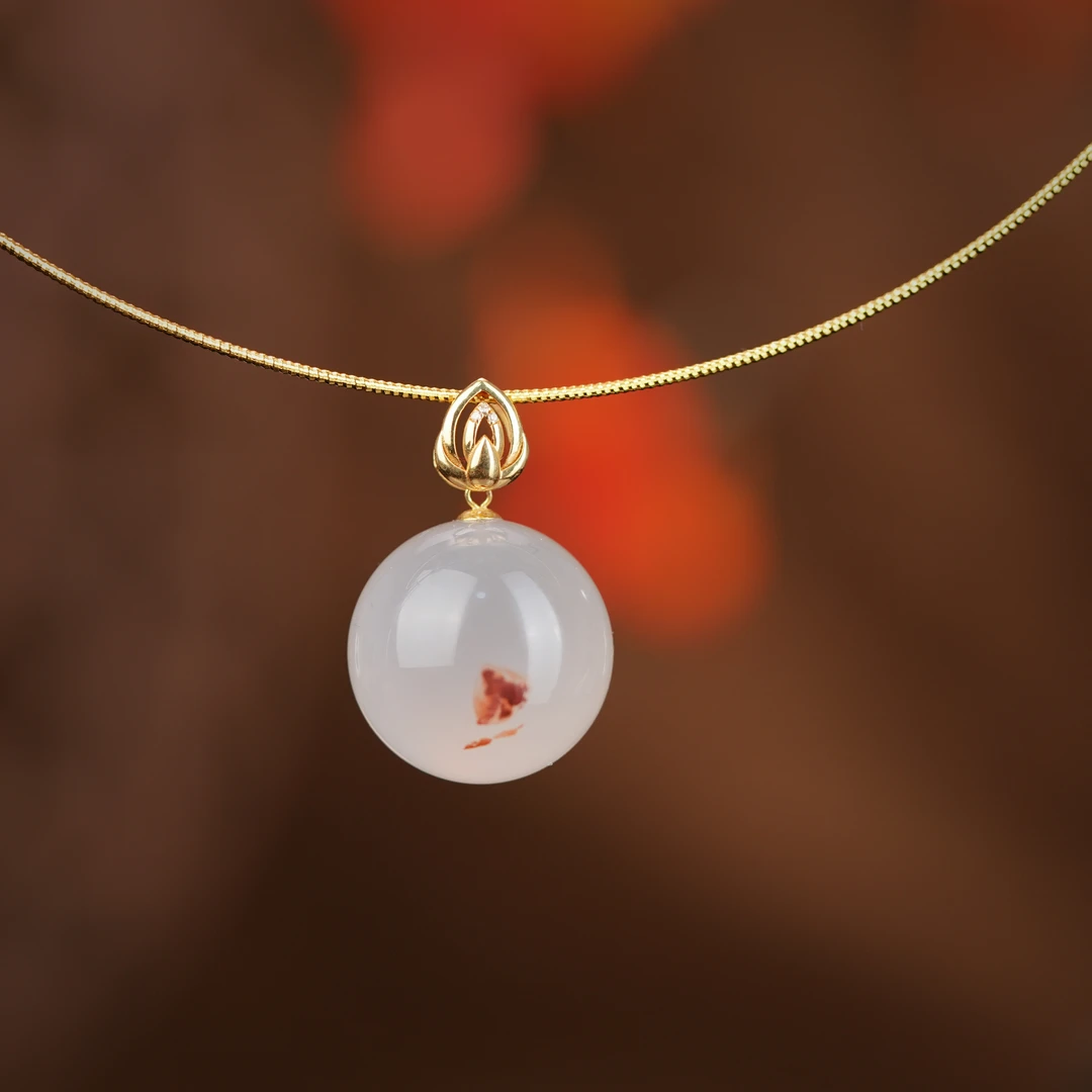 典藏级 南红原矿冰飘花吊坠 18.6mm 18K金镶 H19730