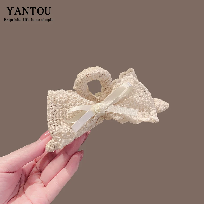 韩系时尚超仙发夹2025新款气质飘蝴蝶结蕾丝后脑勺鲨鱼夹发卡抓夹