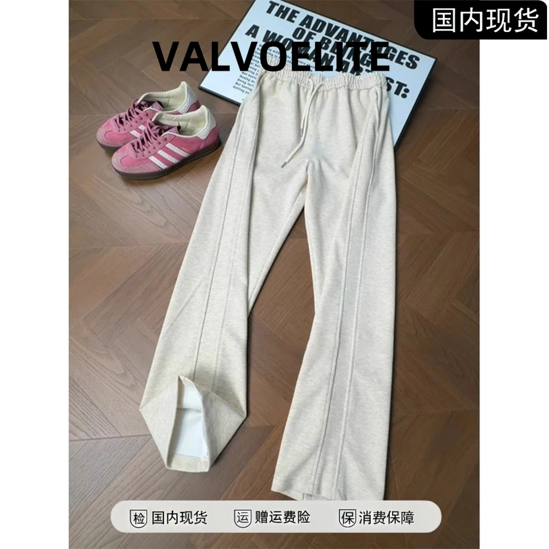 杏色cleanfit弯刀裤子男秋季老钱风人字纹运动裤美式男款蓝色卫裤