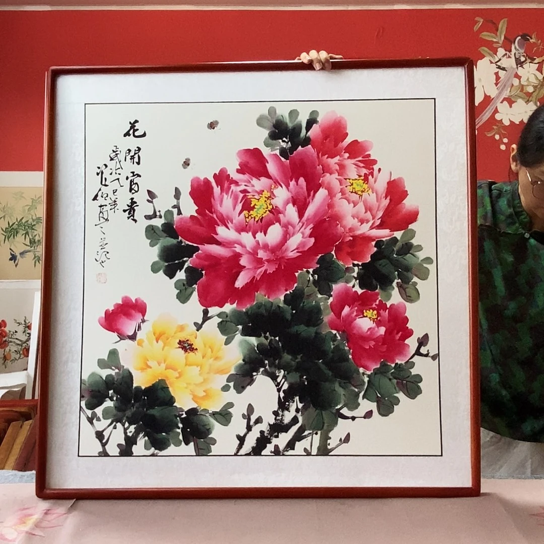 国画手写手绘带框包邮82✖️82国画作品
