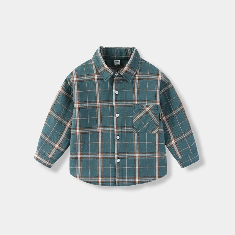 男童衬衣长袖儿童衬衫新款格子春秋女童亲肤舒适儿童衬衣上衣内塔