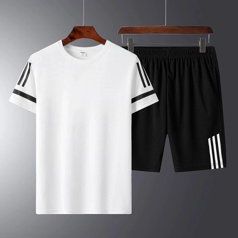 海澜优选适配休闲运动套装男款夏季弹力男士短袖t短裤两件套冰丝