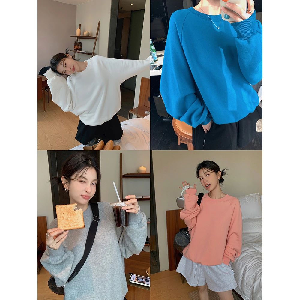 张贝贝ibell基础百搭新款圆领卫衣女 双股纱 设计感宽松休闲上衣