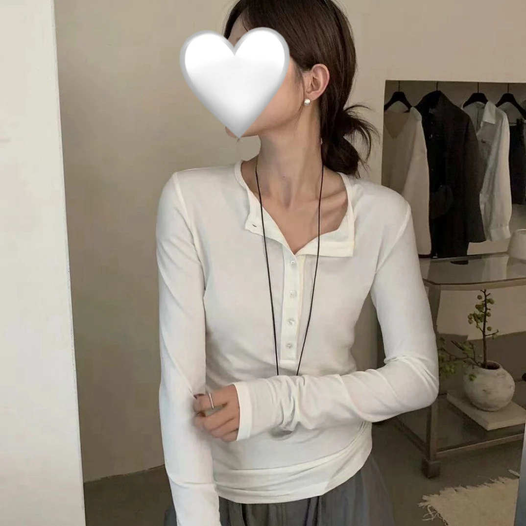 MS@s6276 早秋基础百搭半排扣长袖打底衫 8-18