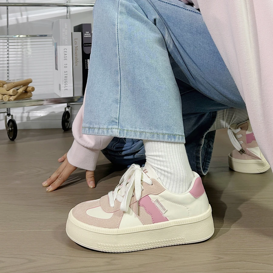 回力粉色德训帆布鞋女2025新款百搭小白鞋厚底时尚学生韩版板鞋女