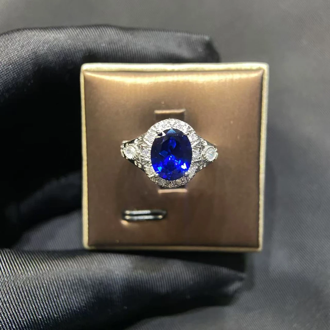 培育蓝宝石珍品培育皇家蓝宝石戒指精工合金镀金-Z347