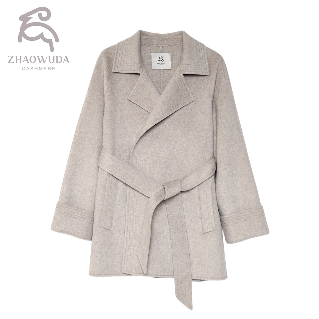 100%山羊绒 中长款羊绒大衣 气质女士翻领大衣