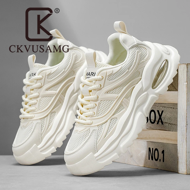 CKVUSAMG2025新款秋季网面透气百搭运动休闲鞋软底增高小白老爹鞋
