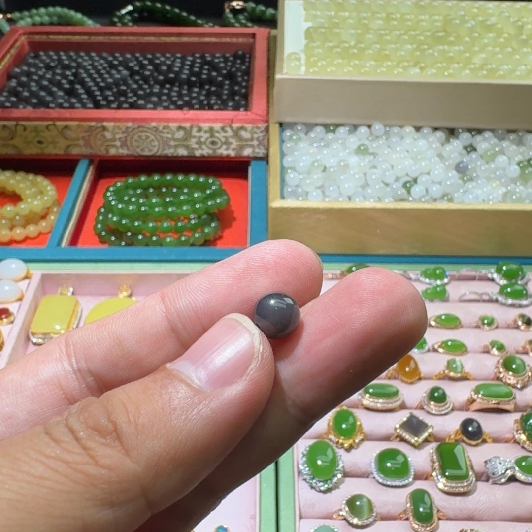 和田玉未镶嵌珠宝奇石帝王紫8mm单珠