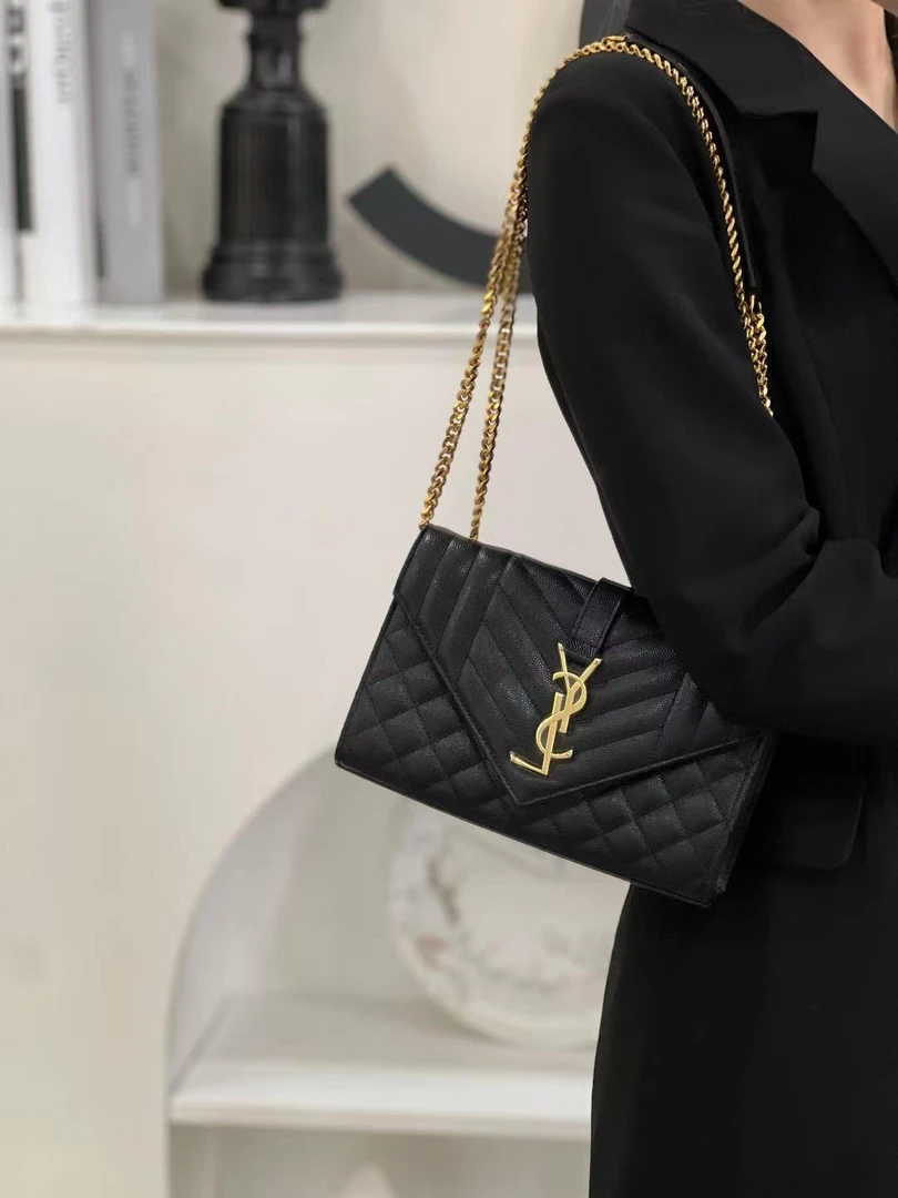 95新 YSL/圣罗兰 ysl 新款信封小号黑金 /优品