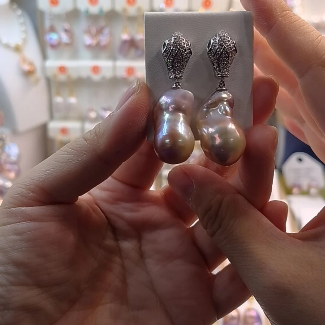 银S925镶嵌淡水珍珠耳饰