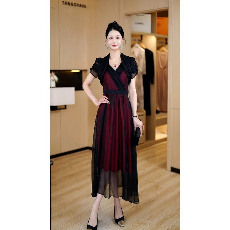 惊鸿艳影 2025年法式浪漫春季新款收腰显瘦高腰中长款连衣裙女