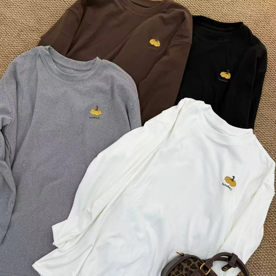 Y T原创（德绒磨毛加厚圆领长袖T恤宽松百搭显瘦打底卡通印花上衣）