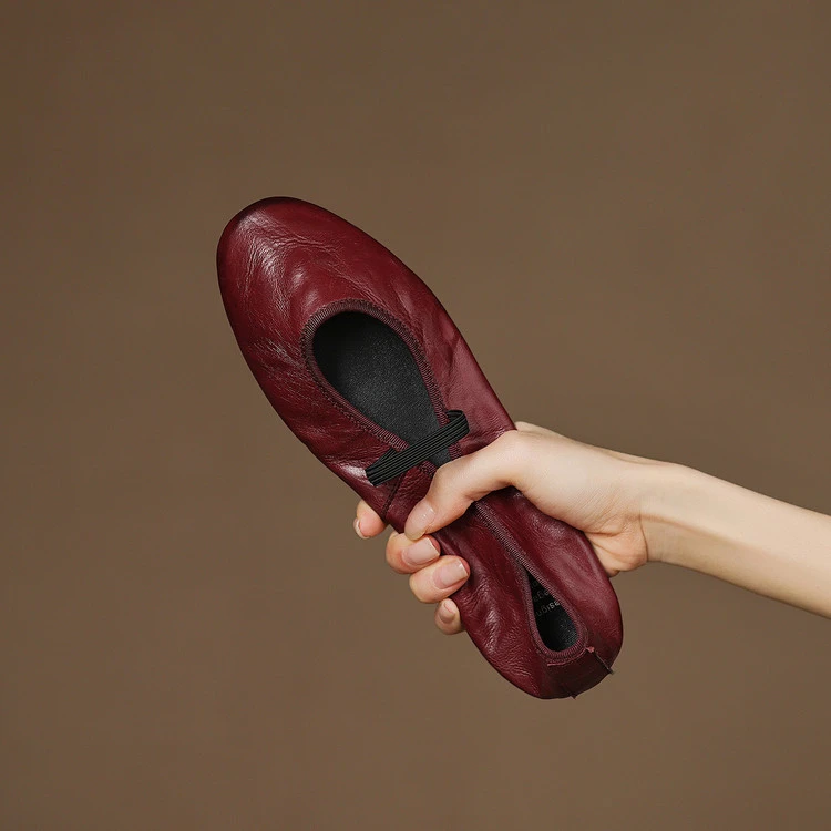 复古小红鞋水洗牛皮巨软奶奶鞋软底一脚蹬平底单鞋浅口芭蕾舞鞋女