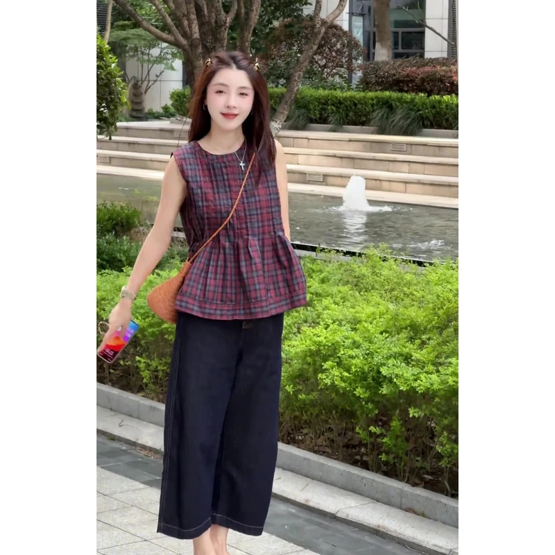 夏季一整套女装2025年新款韩版休闲气质减龄无袖上衣牛仔裤两件套