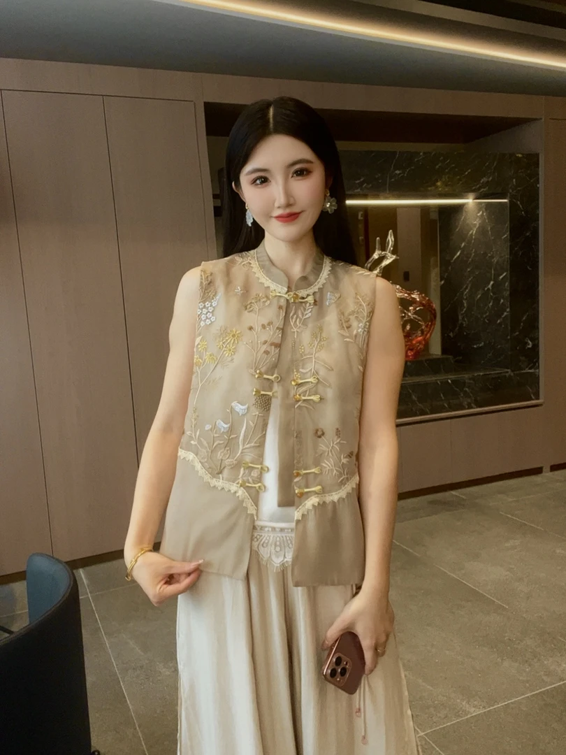 【花眠】2025新款夏季马甲新中式女装立领绣花气质薄款上衣马夹外套