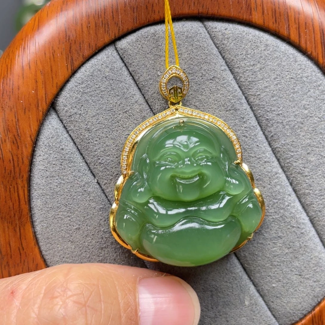 和田玉（碧玉）18K金镶嵌吊坠(不含链)