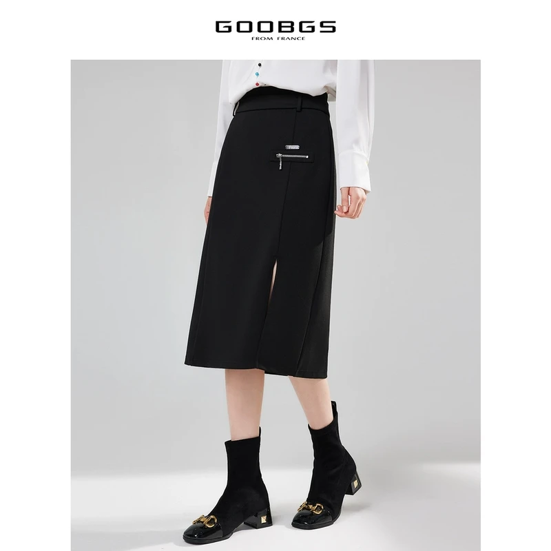 【丽姐甄选】谷邦GOOBGS 黑色侧开叉半身裙 G3123764